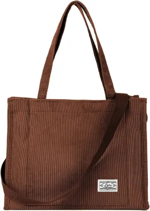 Corduroy Tote Canvas Bag, Large Satchel Handbag Shoulder Bags Fashion Casual Travel Shopping Daily Bag