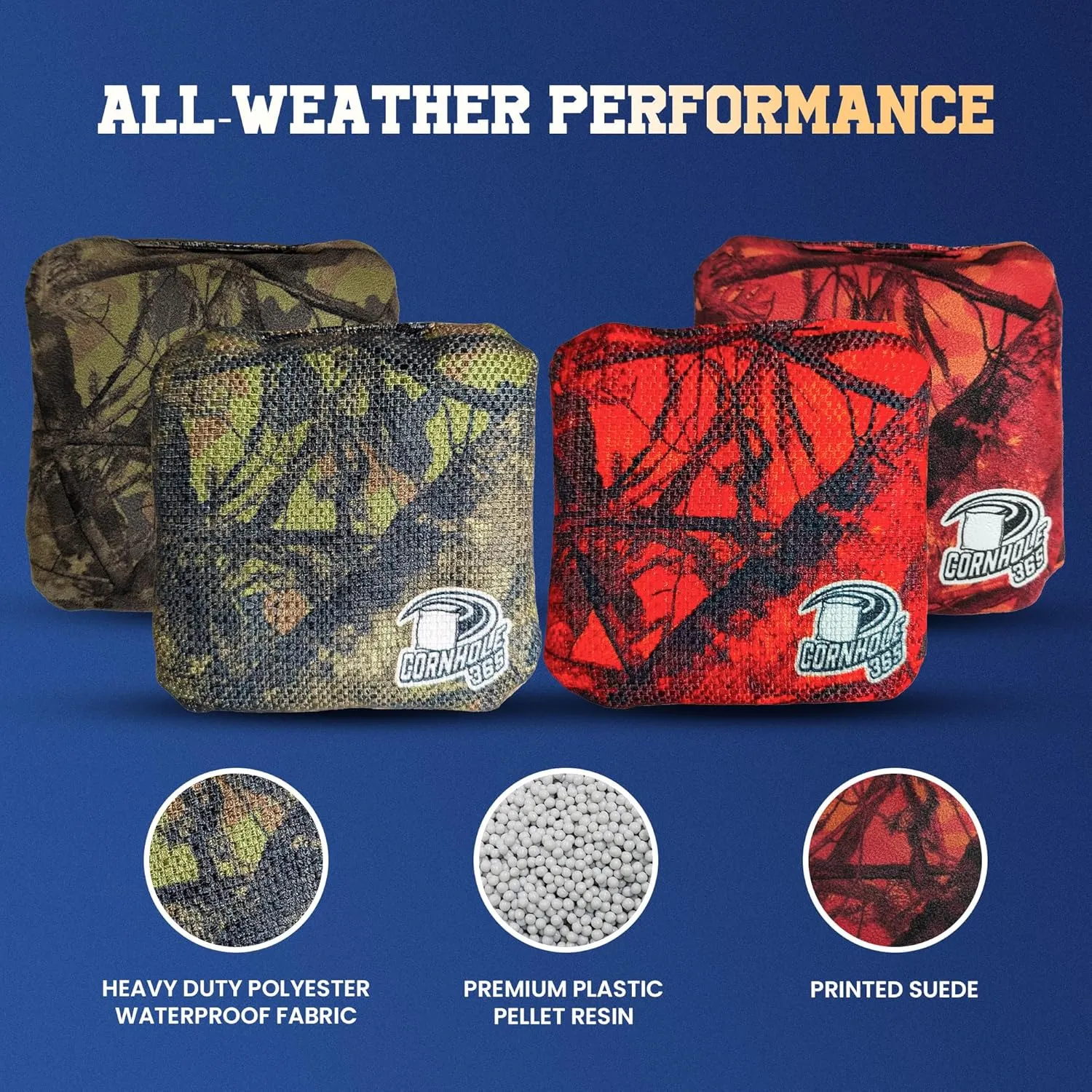 Cornhole365 - Stick & Slide - Professional Corn Hole Bag - Heavy-Duty Double-Stitched Polyester Fabric & Resin Filling for All-Weather - Versatile Regulation Size Cornhole Bean Bags - Set of 8