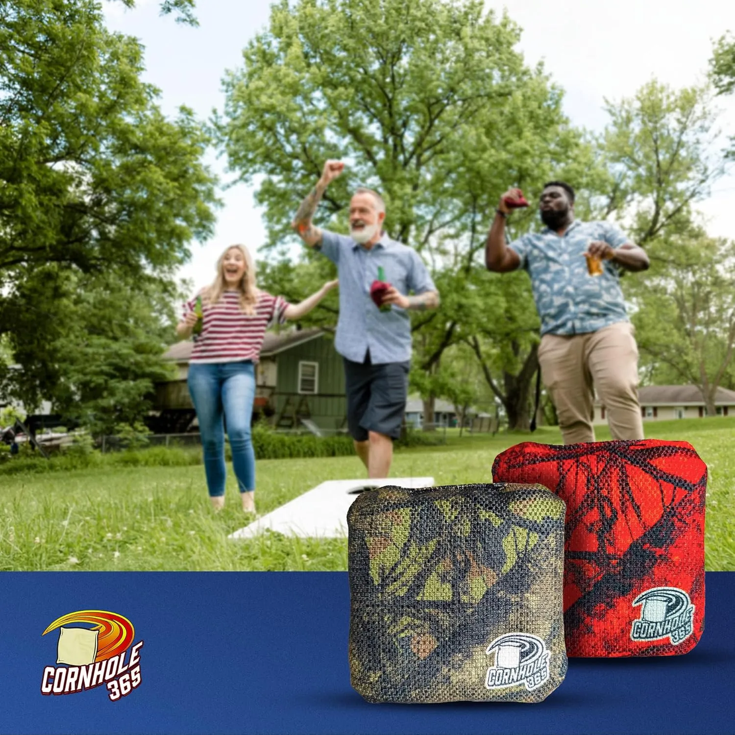 Cornhole365 - Stick & Slide - Professional Corn Hole Bag - Heavy-Duty Double-Stitched Polyester Fabric & Resin Filling for All-Weather - Versatile Regulation Size Cornhole Bean Bags - Set of 8