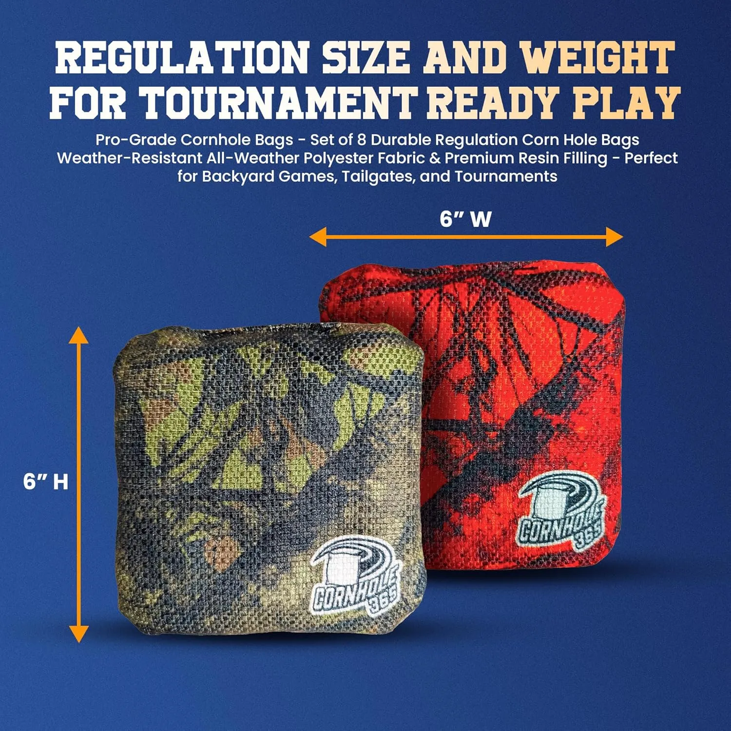 Cornhole365 - Stick & Slide - Professional Corn Hole Bag - Heavy-Duty Double-Stitched Polyester Fabric & Resin Filling for All-Weather - Versatile Regulation Size Cornhole Bean Bags - Set of 8