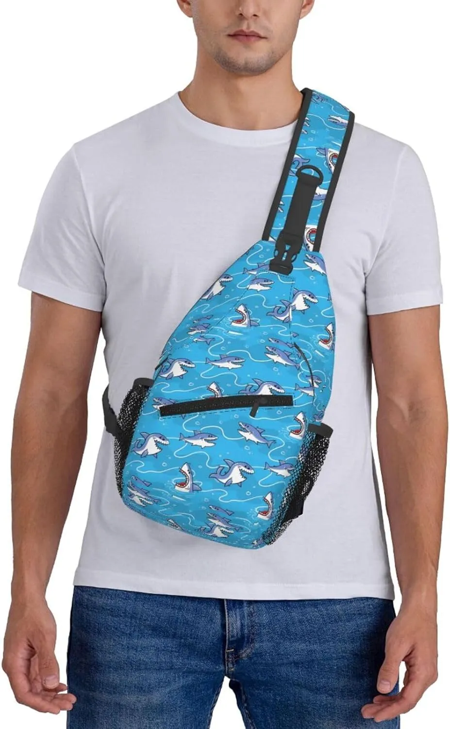 Cotton Shark Chest Sling Bag Crossbody Shoulder Backpack Bag Gym Cycling Daypack Travel Hiking Cross Bag