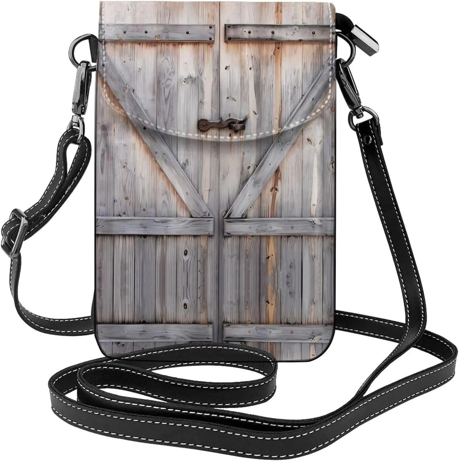 Country Barn Wood Door Small Crossbody Bags, Printed Cell Phone Purse with Card Slots, Shoulder Handbag with Strap