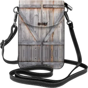 Country Barn Wood Door Small Crossbody Bags, Printed Cell Phone Purse with Card Slots, Shoulder Handbag with Strap
