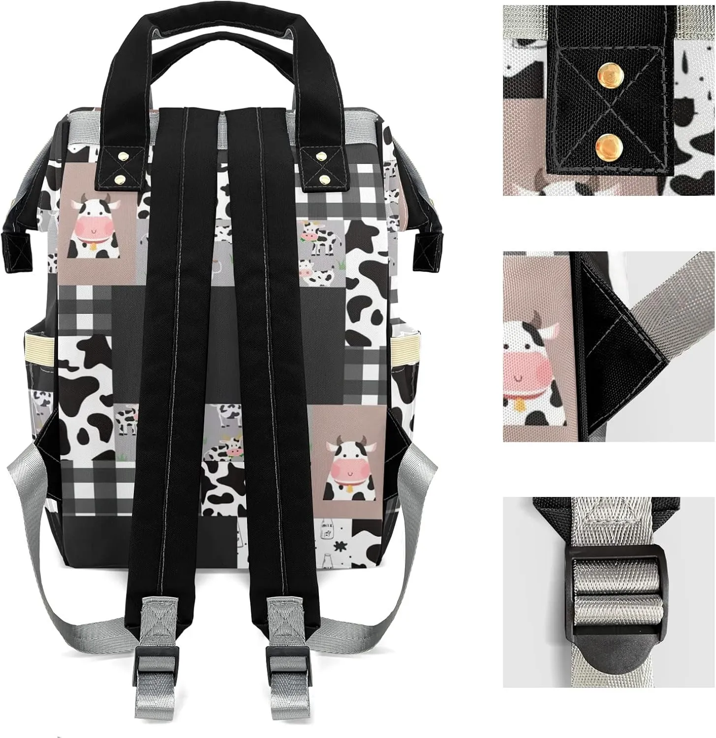 Cow Pattern Patchwork Personalized Diaper Bag Backpack Name Custom Mommy Nappy Baby Bag Daypack for Mom Dad Gifts