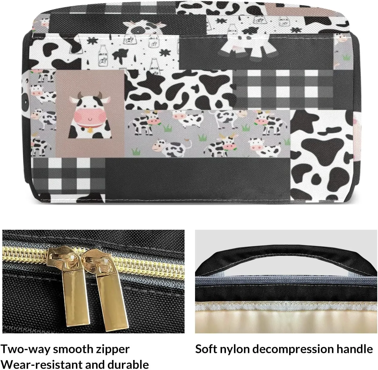 Cow Pattern Patchwork Personalized Diaper Bag Backpack Name Custom Mommy Nappy Baby Bag Daypack for Mom Dad Gifts