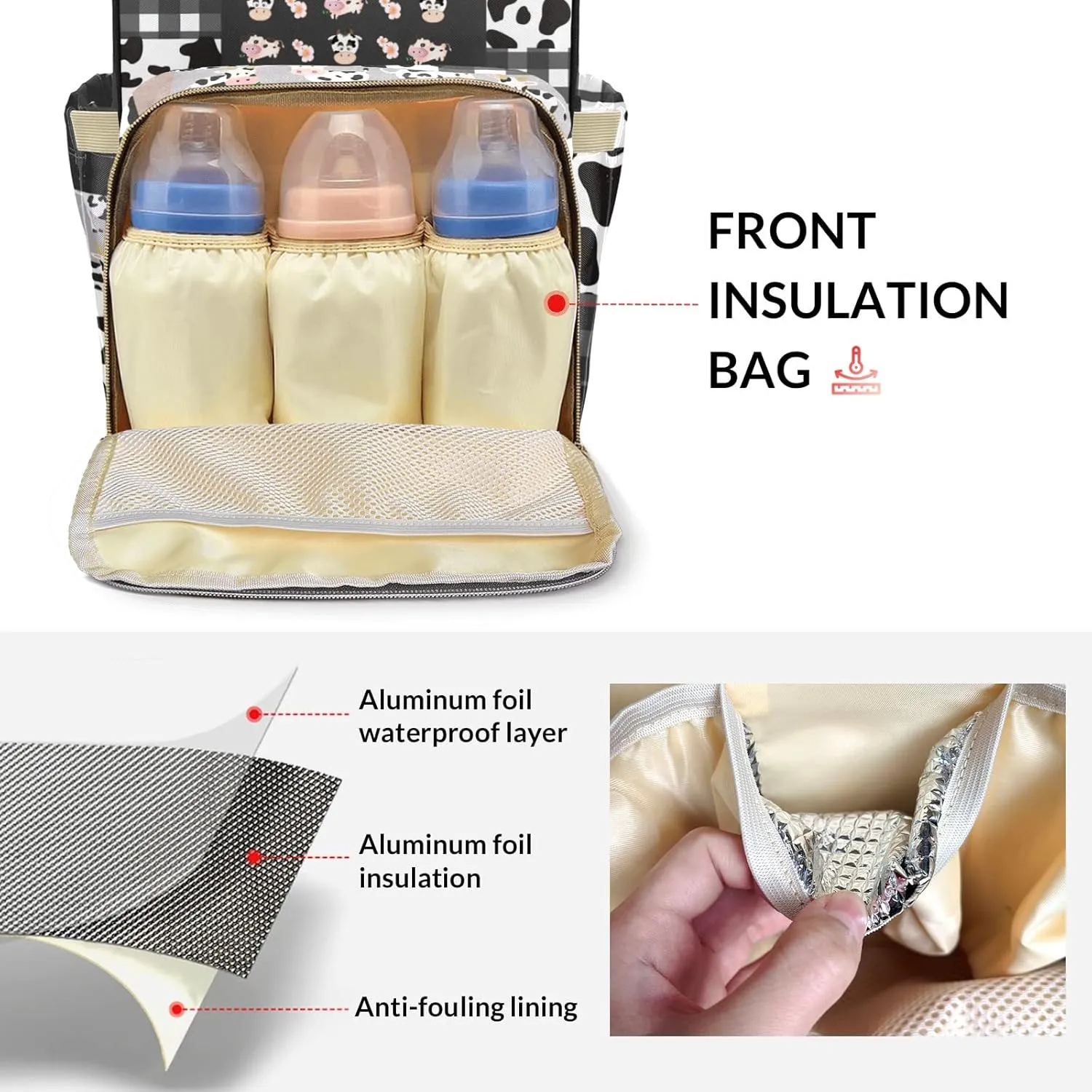 Cow Pattern Patchwork Personalized Diaper Bag Backpack Name Custom Mommy Nappy Baby Bag Daypack for Mom Dad Gifts