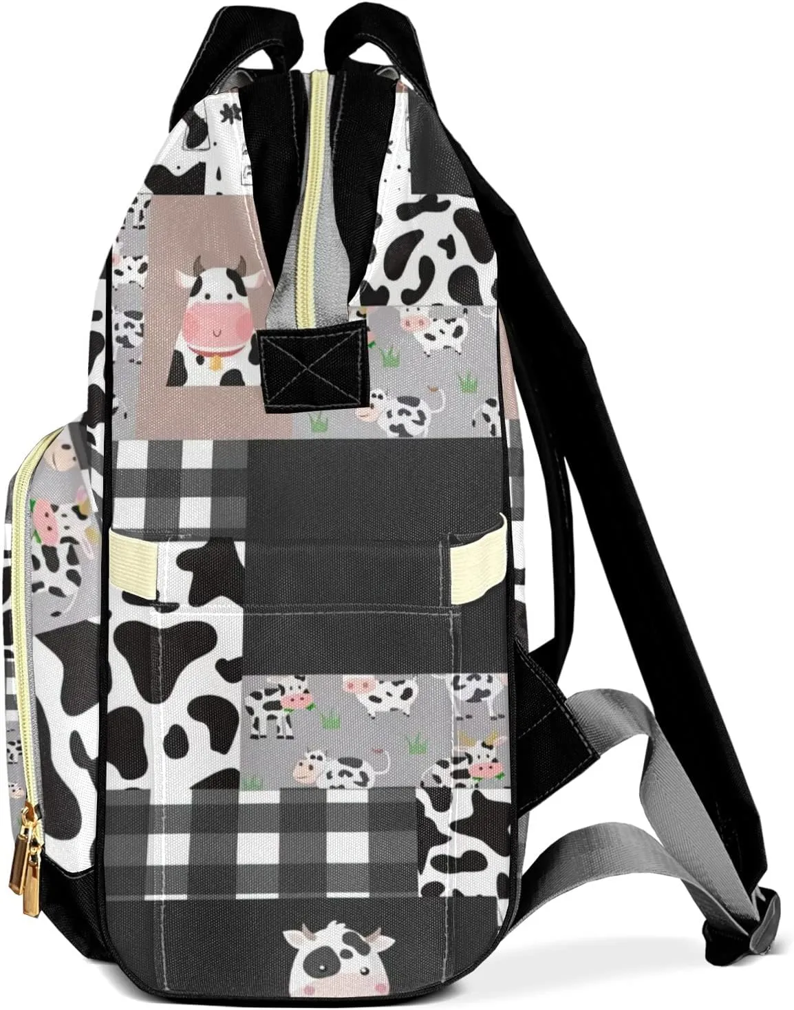 Cow Pattern Patchwork Personalized Diaper Bag Backpack Name Custom Mommy Nappy Baby Bag Daypack for Mom Dad Gifts