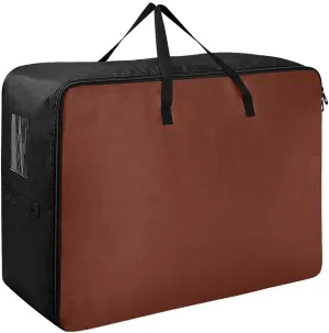 Cow Print Brown Storage Bags Moving Boxes with Tag Pockets, Zippers and Carrying Handles, Zippered Storage Bag for Moving