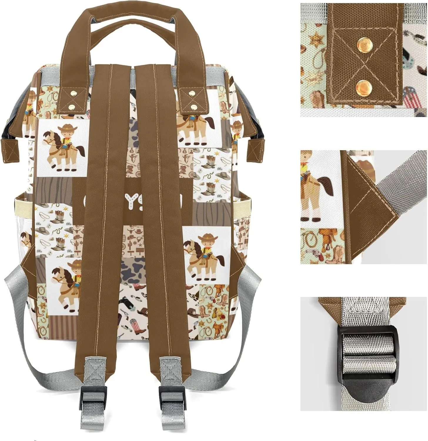 Cowboy Western Patchwork Personalized Large Capacity Diaper Bags,Custom Name Backpack Casual Daypack Bag Nappy Bag Gifts