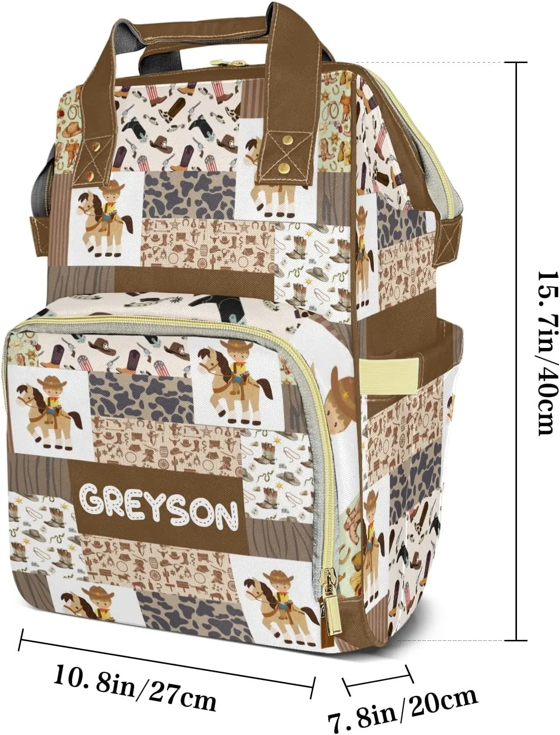 Cowboy Western Patchwork Personalized Large Capacity Diaper Bags,Custom Name Backpack Casual Daypack Bag Nappy Bag Gifts