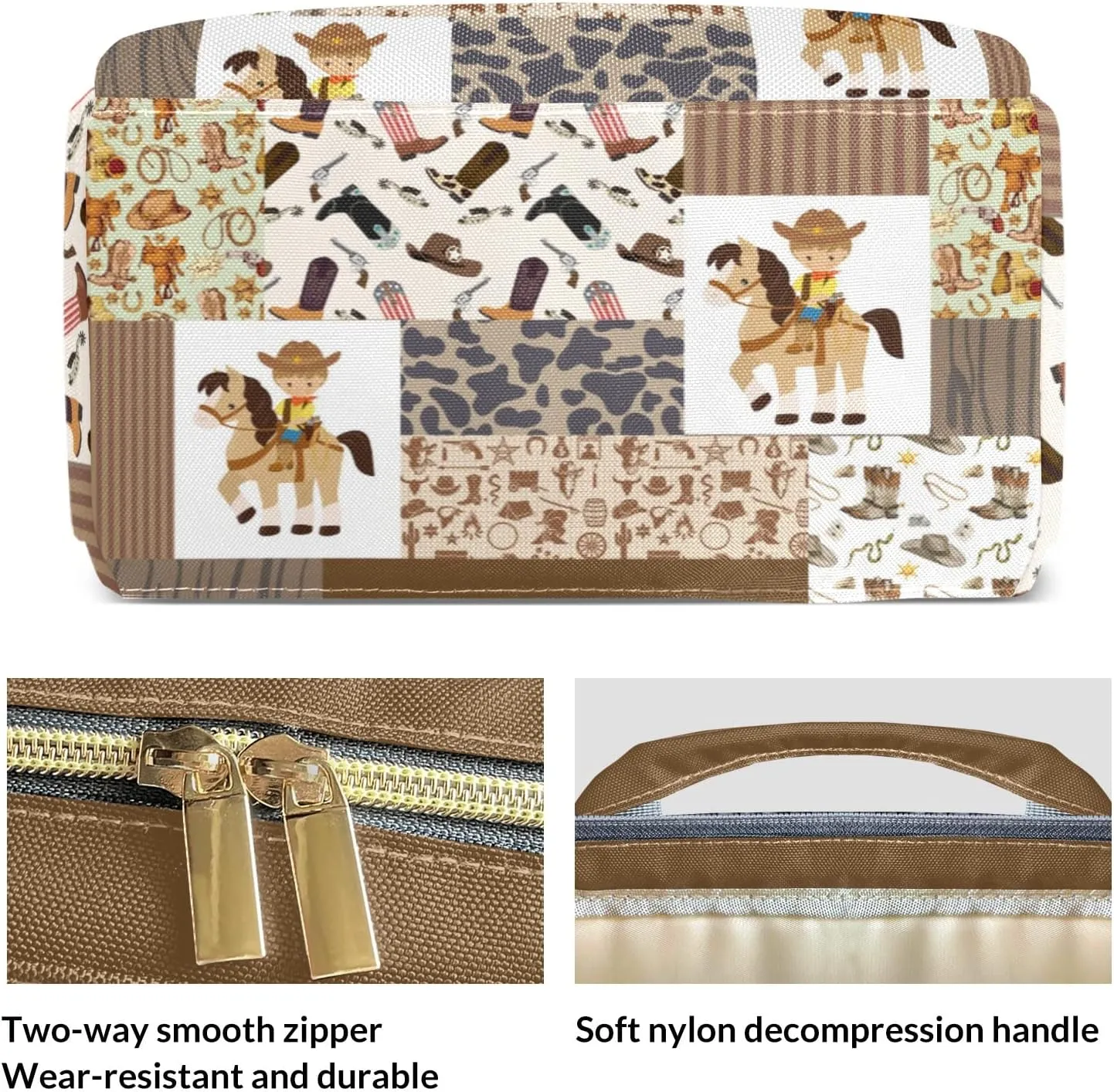 Cowboy Western Patchwork Personalized Large Capacity Diaper Bags,Custom Name Backpack Casual Daypack Bag Nappy Bag Gifts