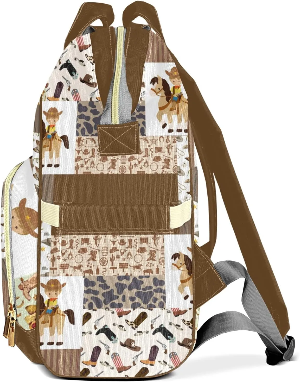 Cowboy Western Patchwork Personalized Large Capacity Diaper Bags,Custom Name Backpack Casual Daypack Bag Nappy Bag Gifts