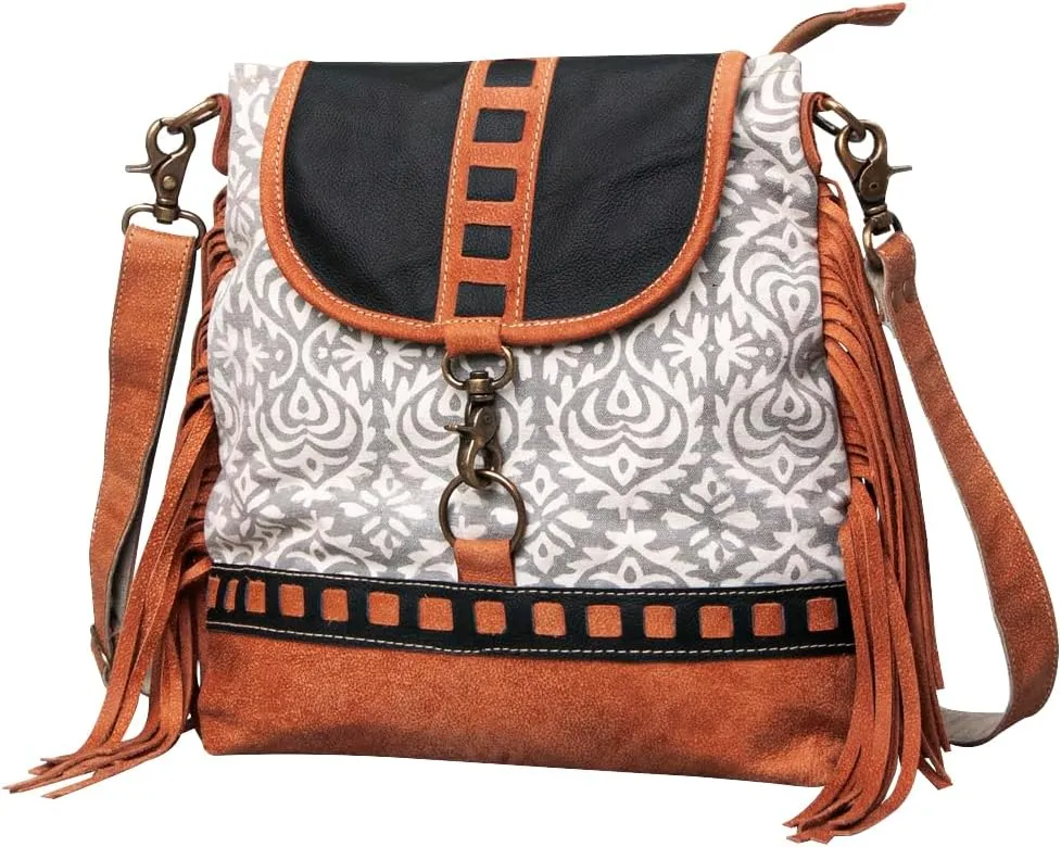 Cross Body Upcycled Canvas Genuine Leather Women's Bag Western Handbag Purse | | Womens Western Handbags | Leather Belt Bag for Women | Womens Handbags Summer