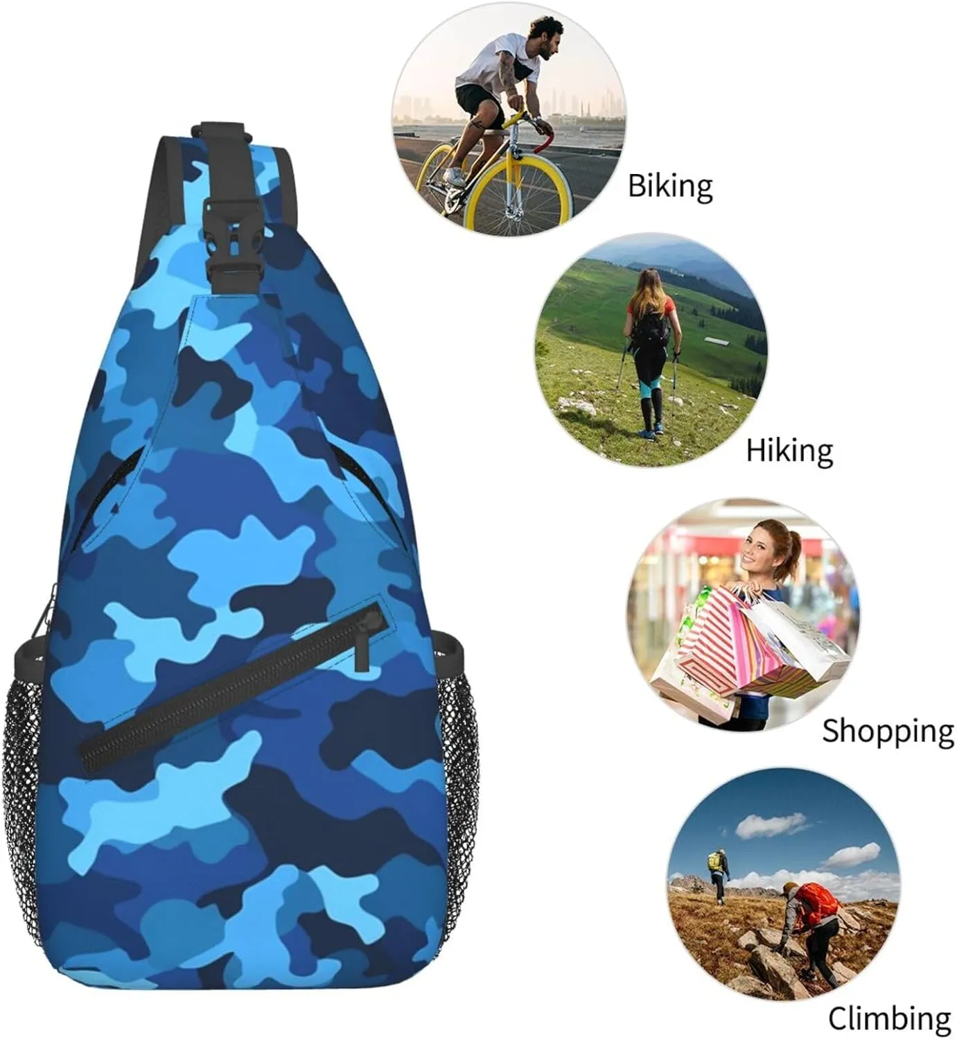 Cross Chest Bag Diagonally Sling Backpack Crossbody Shoulder Bag Blue Camo Sling Bag Travel Hiking Daypack