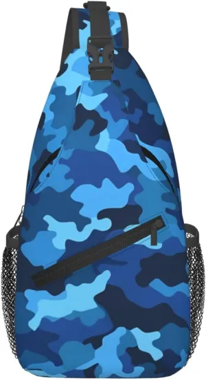 Cross Chest Bag Diagonally Sling Backpack Crossbody Shoulder Bag Blue Camo Sling Bag Travel Hiking Daypack