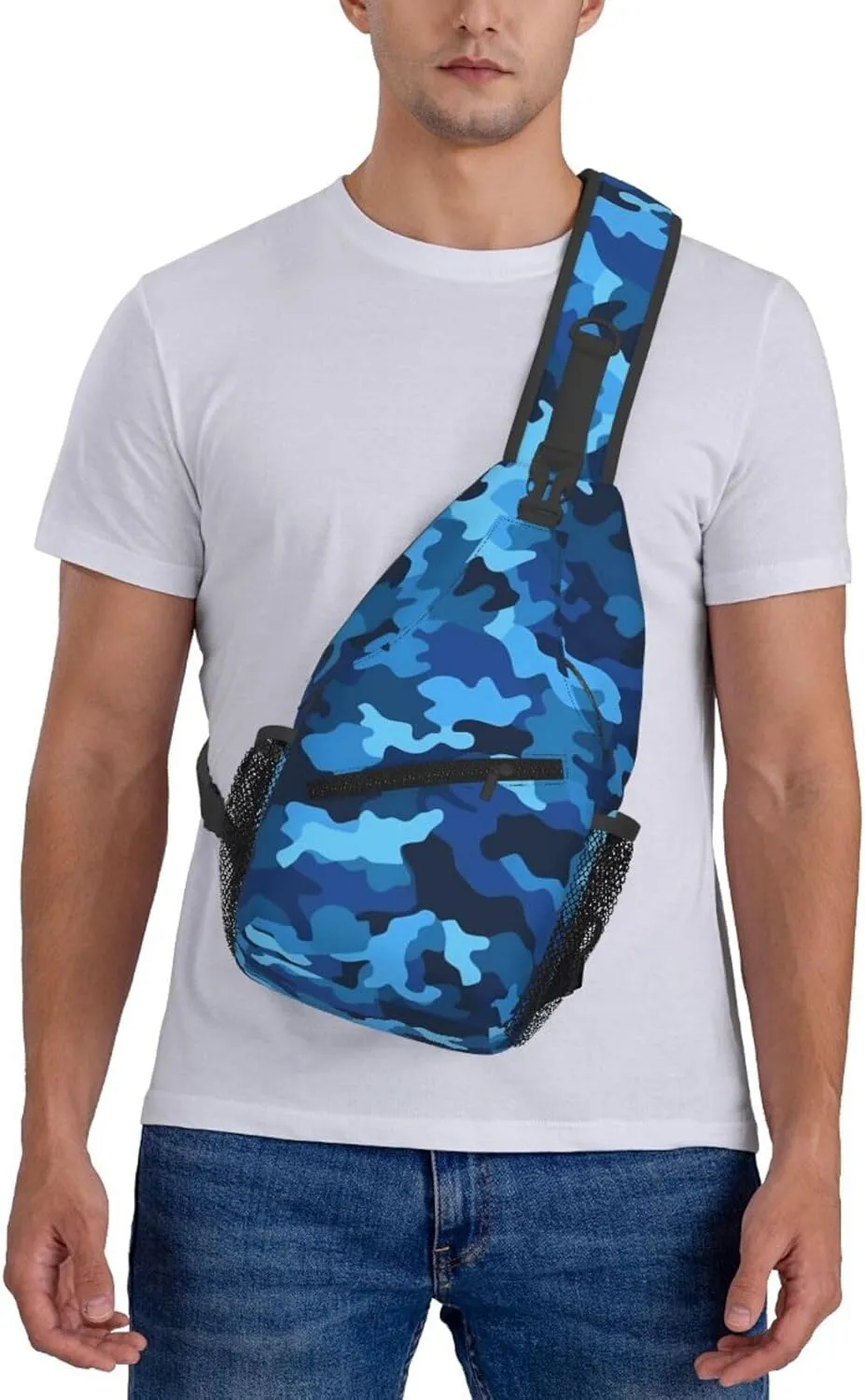 Cross Chest Bag Diagonally Sling Backpack Crossbody Shoulder Bag Blue Camo Sling Bag Travel Hiking Daypack