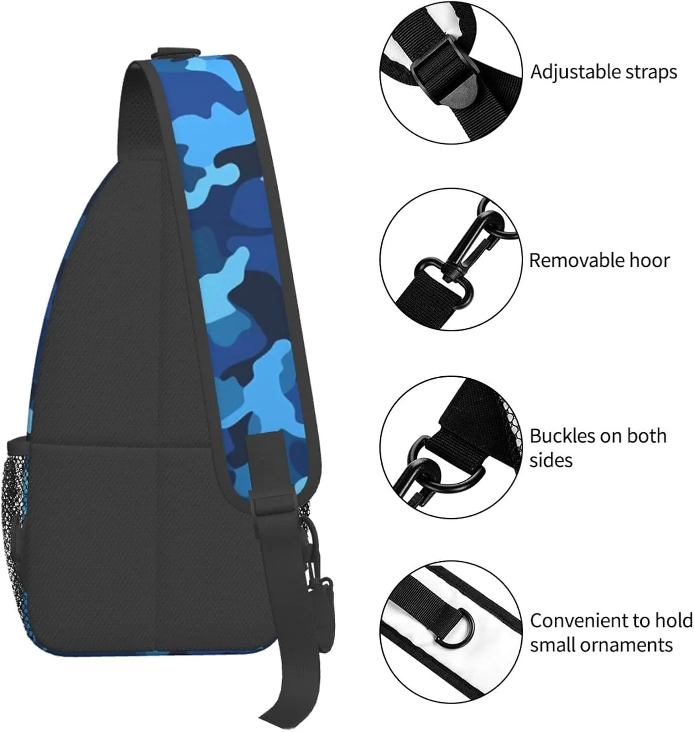 Cross Chest Bag Diagonally Sling Backpack Crossbody Shoulder Bag Blue Camo Sling Bag Travel Hiking Daypack