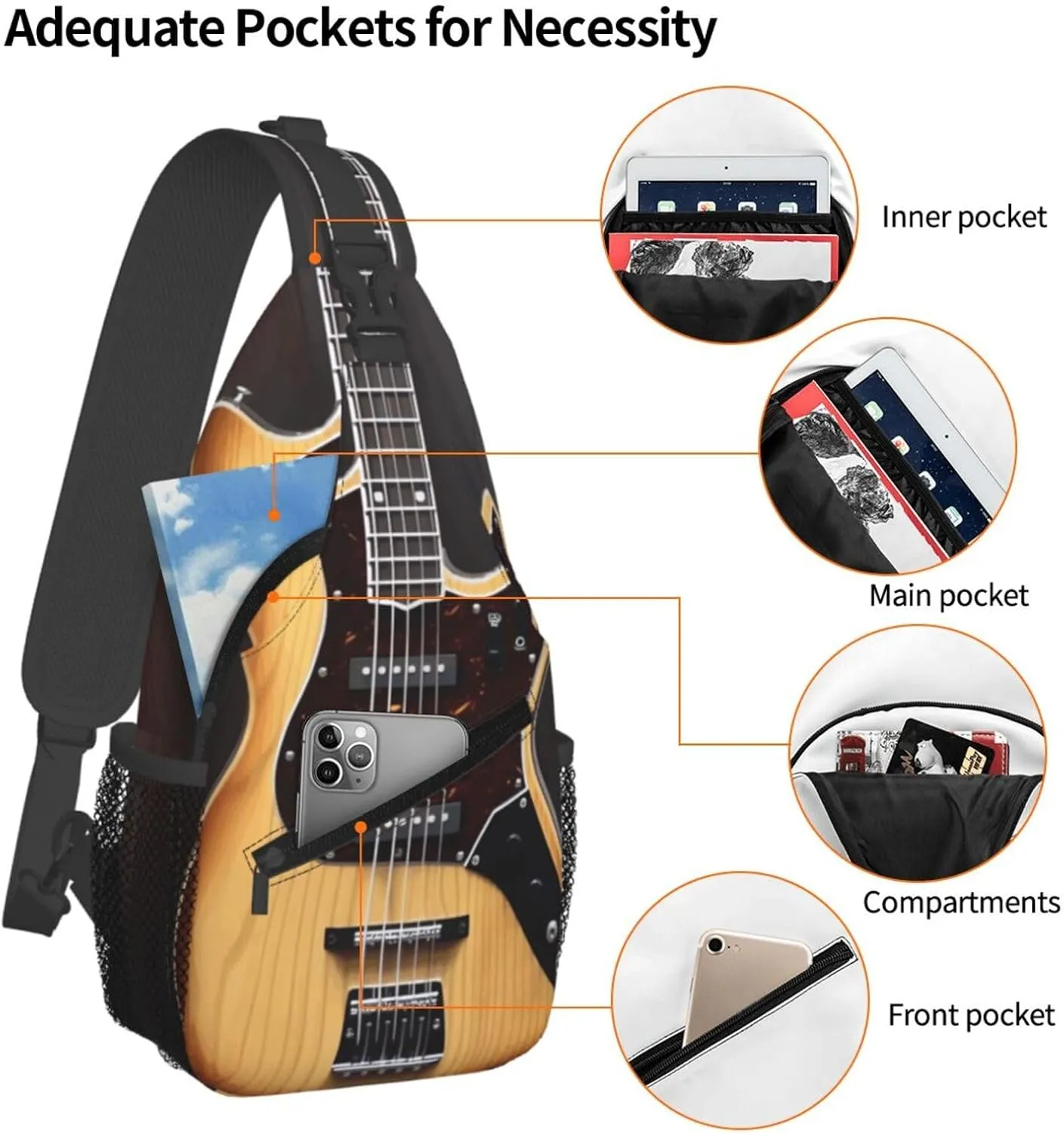 Cross Chest Bag Diagonally Sling Backpack Crossbody Shoulder Bag Guitar Musical instrument Sling Bag Travel Hiking Daypack