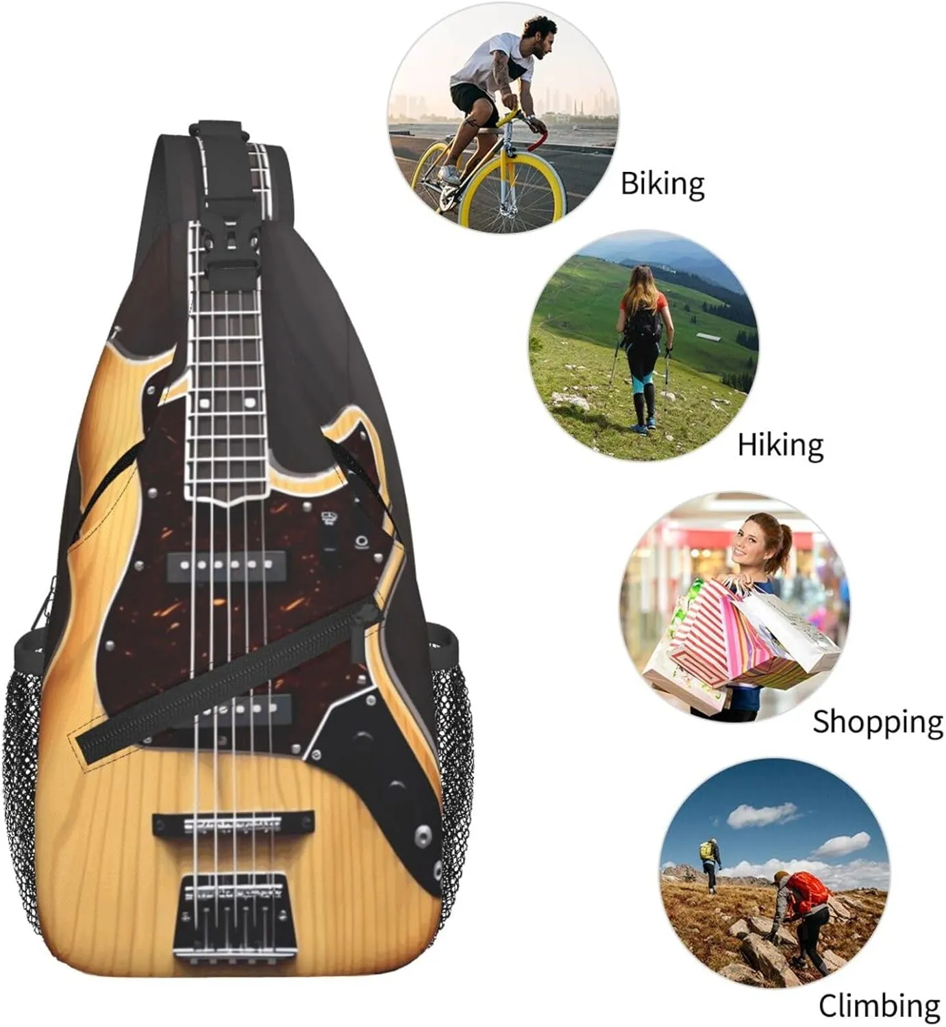 Cross Chest Bag Diagonally Sling Backpack Crossbody Shoulder Bag Guitar Musical instrument Sling Bag Travel Hiking Daypack