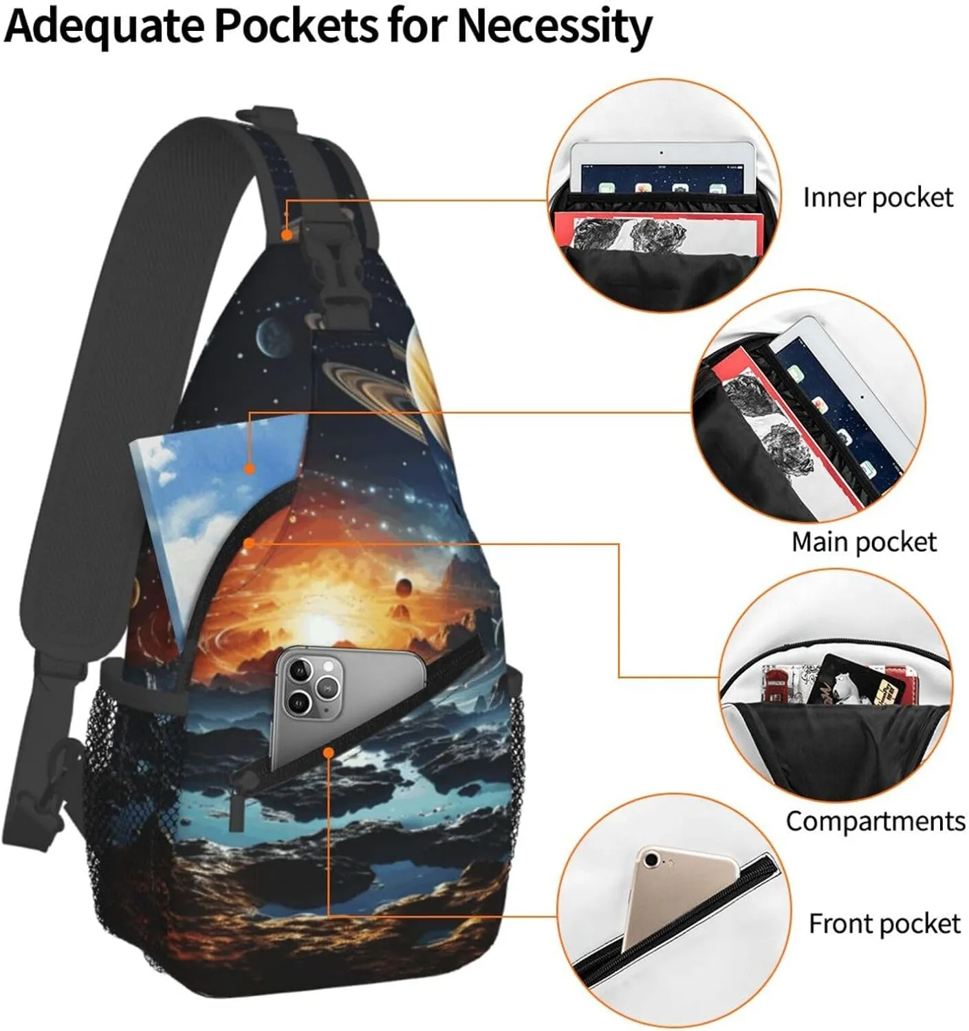 Cross Chest Bag Diagonally Sling Backpack Crossbody Shoulder Bag Polar Bears Northern Lights Sling Bag Travel Hiking Daypack