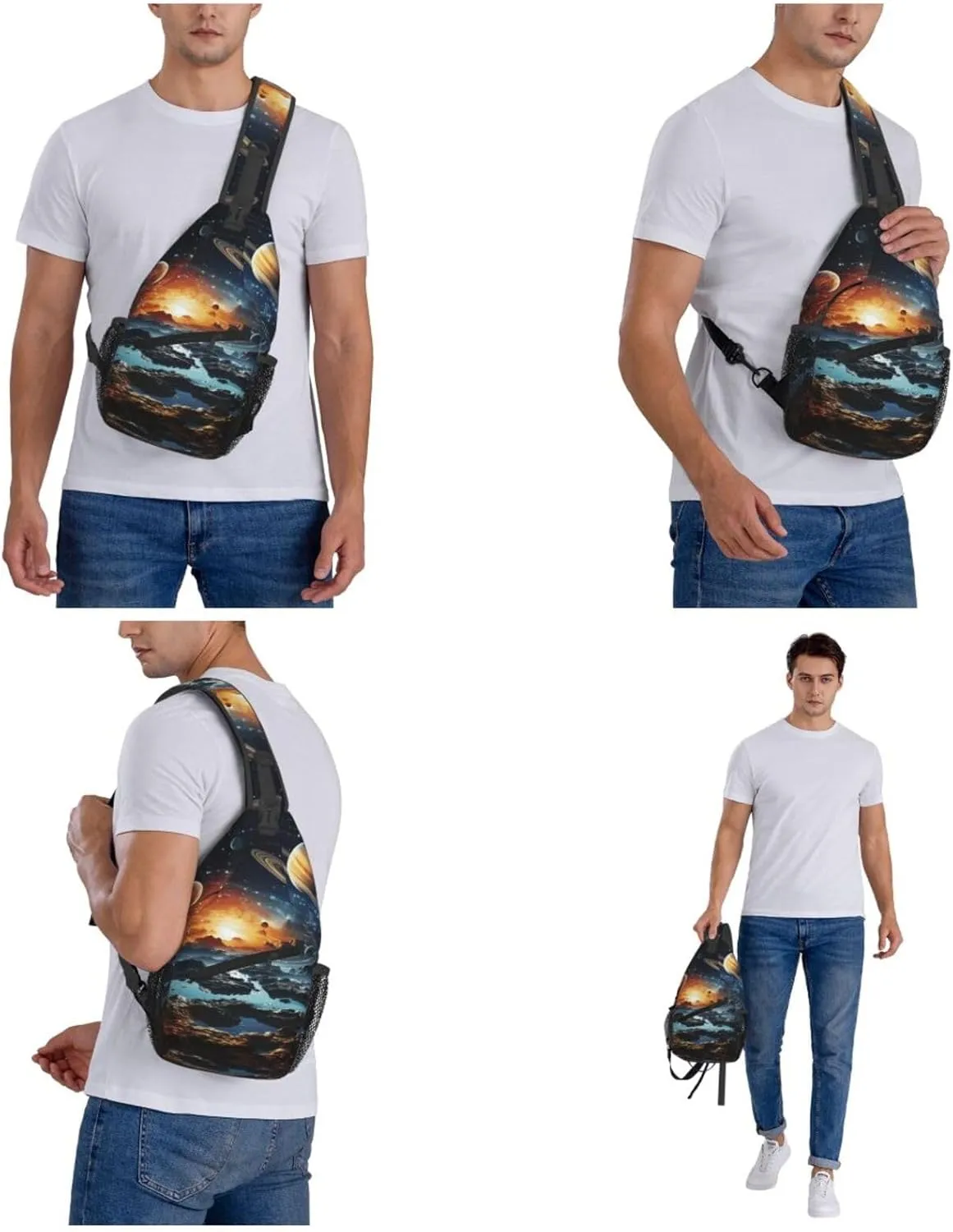 Cross Chest Bag Diagonally Sling Backpack Crossbody Shoulder Bag Polar Bears Northern Lights Sling Bag Travel Hiking Daypack