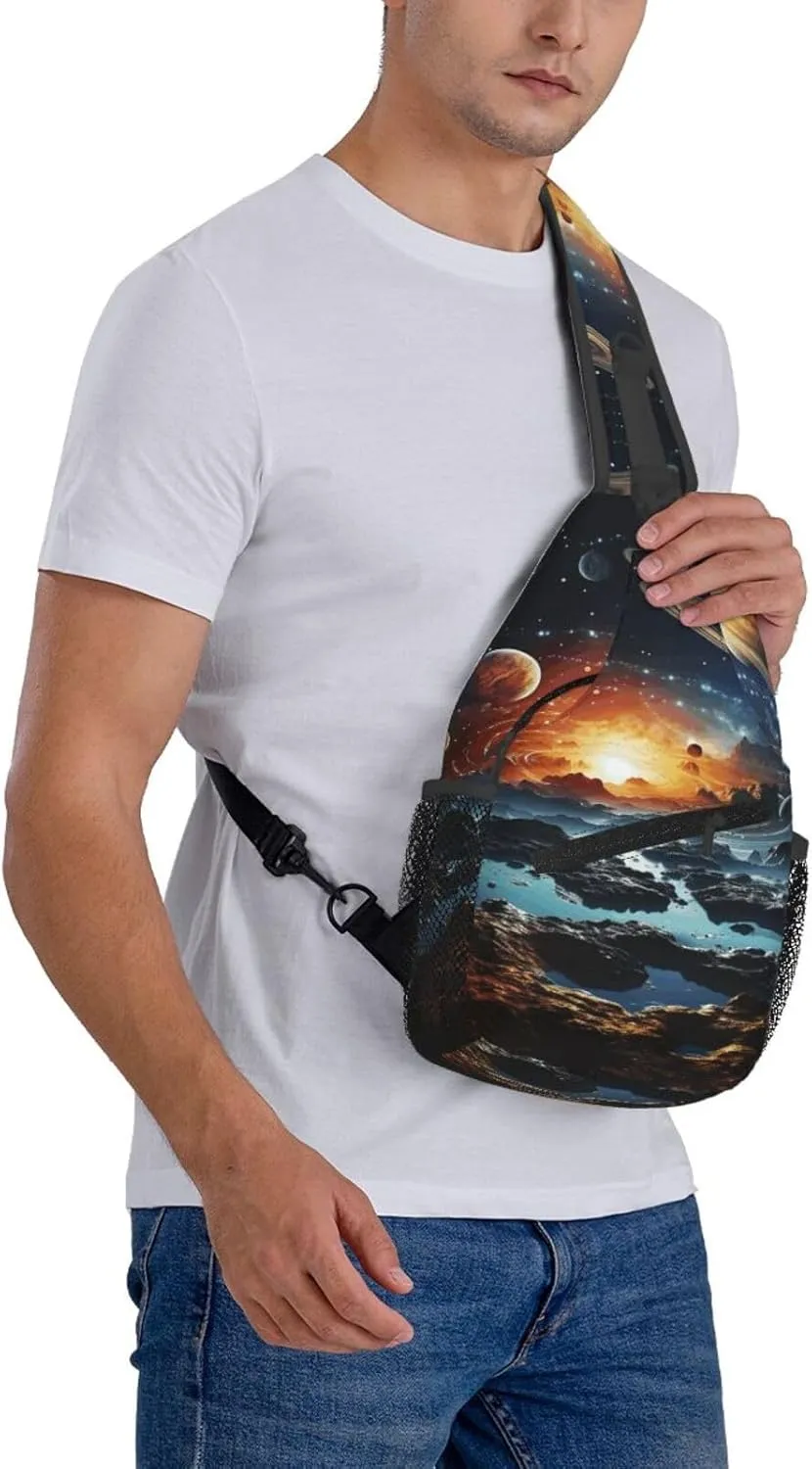 Cross Chest Bag Diagonally Sling Backpack Crossbody Shoulder Bag Polar Bears Northern Lights Sling Bag Travel Hiking Daypack