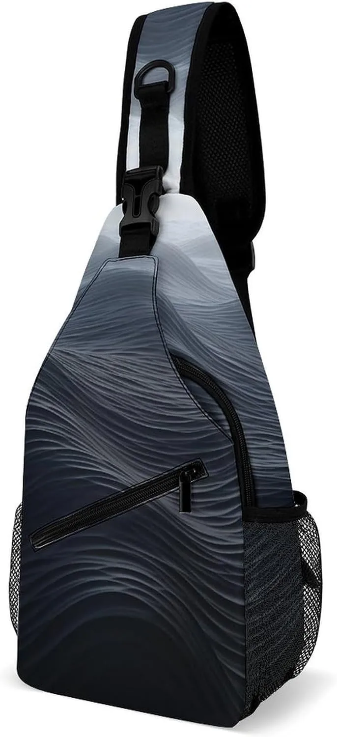 Cross Chest Bag Diagonally Sling Backpack Crossbody Shoulder Bags Deep Black Waves Sling Bag Travel Hiking Daypack