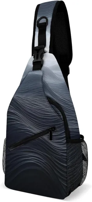 Cross Chest Bag Diagonally Sling Backpack Crossbody Shoulder Bags Deep Black Waves Sling Bag Travel Hiking Daypack