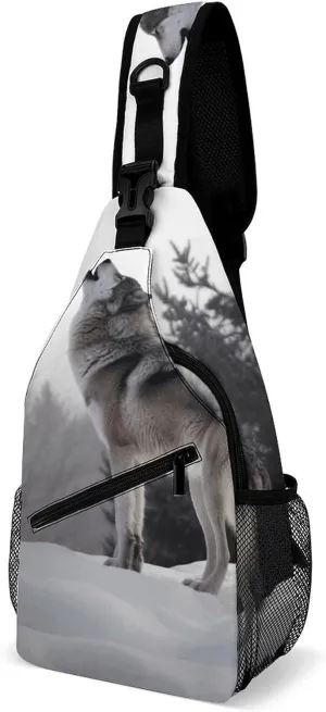 Cross Chest Bag Diagonally Sling Backpack Crossbody Shoulder Bags Howling Wolf Sling Bag Travel Hiking Daypack