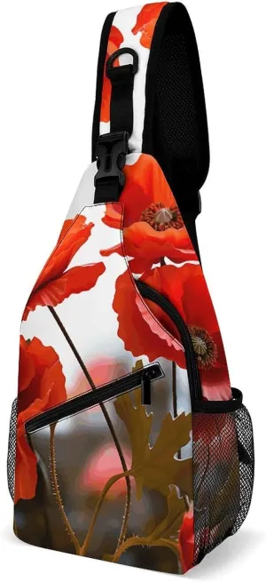 Cross Chest Bag Diagonally Sling Backpack Crossbody Shoulder Bags Poppy Flowers Vivid Petals Sling Bag Travel Hiking Daypack