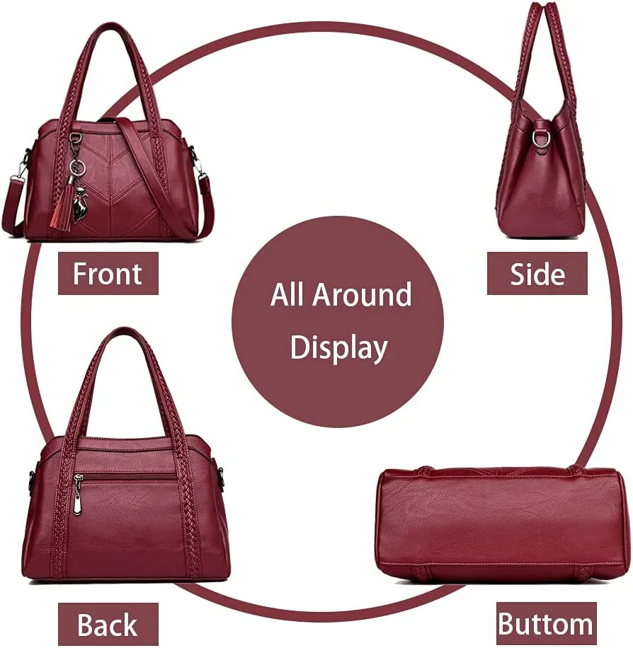 Crossbody Bag for Women Large Capacity Handbag Leather Shoulder Bag Zipper Closure Satchel Purse