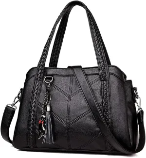 Crossbody Bag for Women Large Capacity Handbag Leather Shoulder Bag Zipper Closure Satchel Purse
