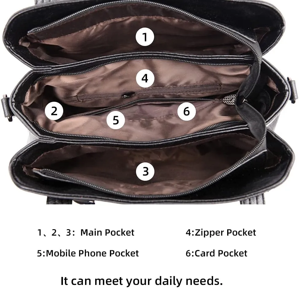 Crossbody Bag for Women Large Capacity Handbag Leather Shoulder Bag Zipper Closure Satchel Purse
