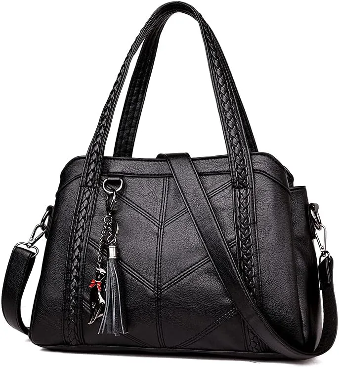Crossbody Bag for Women Large Capacity Handbag Leather Shoulder Bag Zipper Closure Satchel Purse