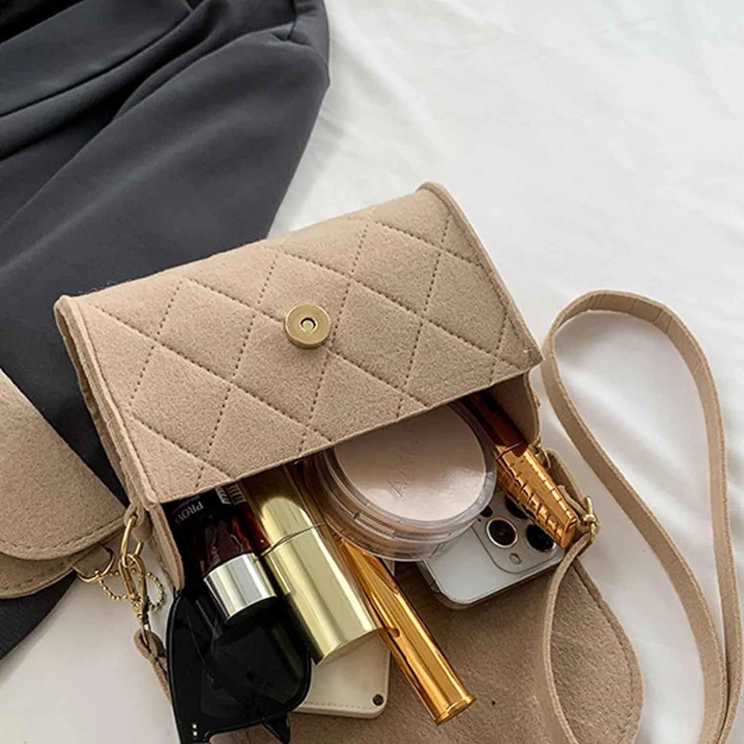 Crossbody Bags for Women Felt Crossbody Purses for Women Shoulder Bag Clutch Shoulder HandBag with Adjustable Strap
