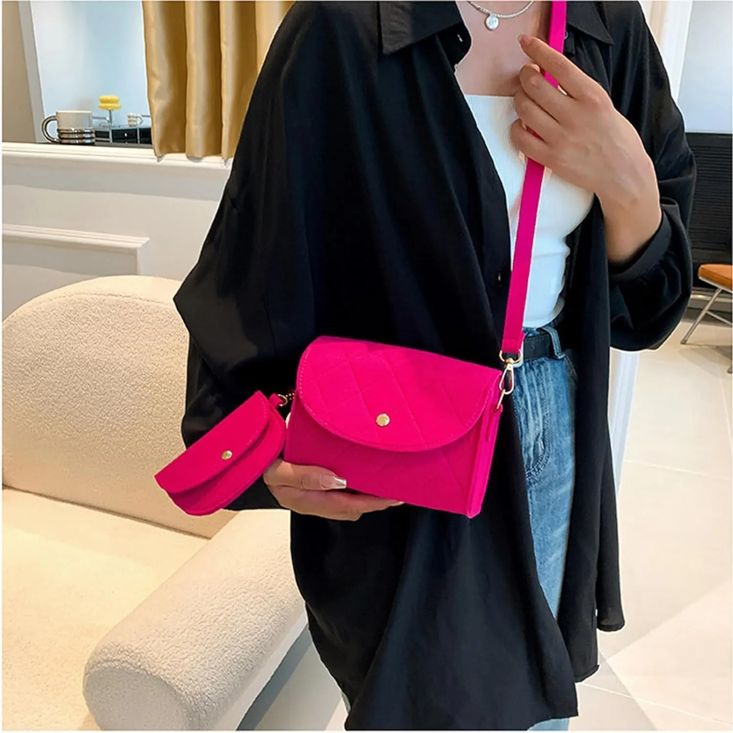 Crossbody Bags for Women Felt Crossbody Purses for Women Shoulder Bag Clutch Shoulder HandBag with Adjustable Strap