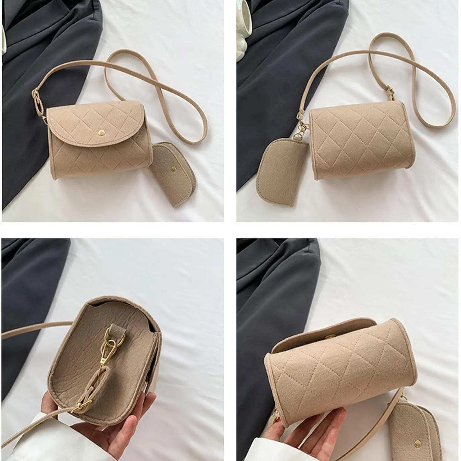 Crossbody Bags for Women Felt Crossbody Purses for Women Shoulder Bag Clutch Shoulder HandBag with Adjustable Strap