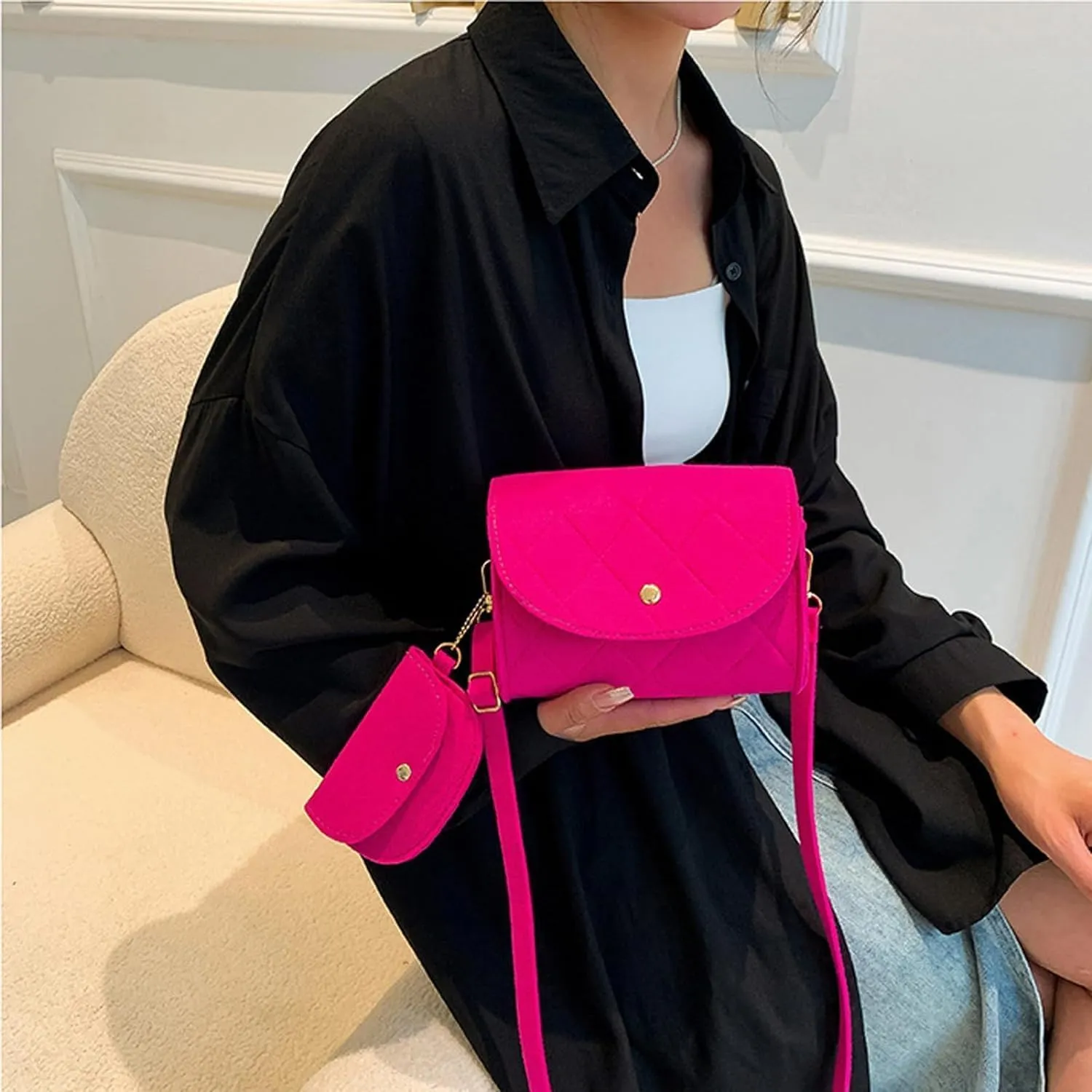 Crossbody Bags for Women Felt Crossbody Purses for Women Shoulder Bag Clutch Shoulder HandBag with Adjustable Strap