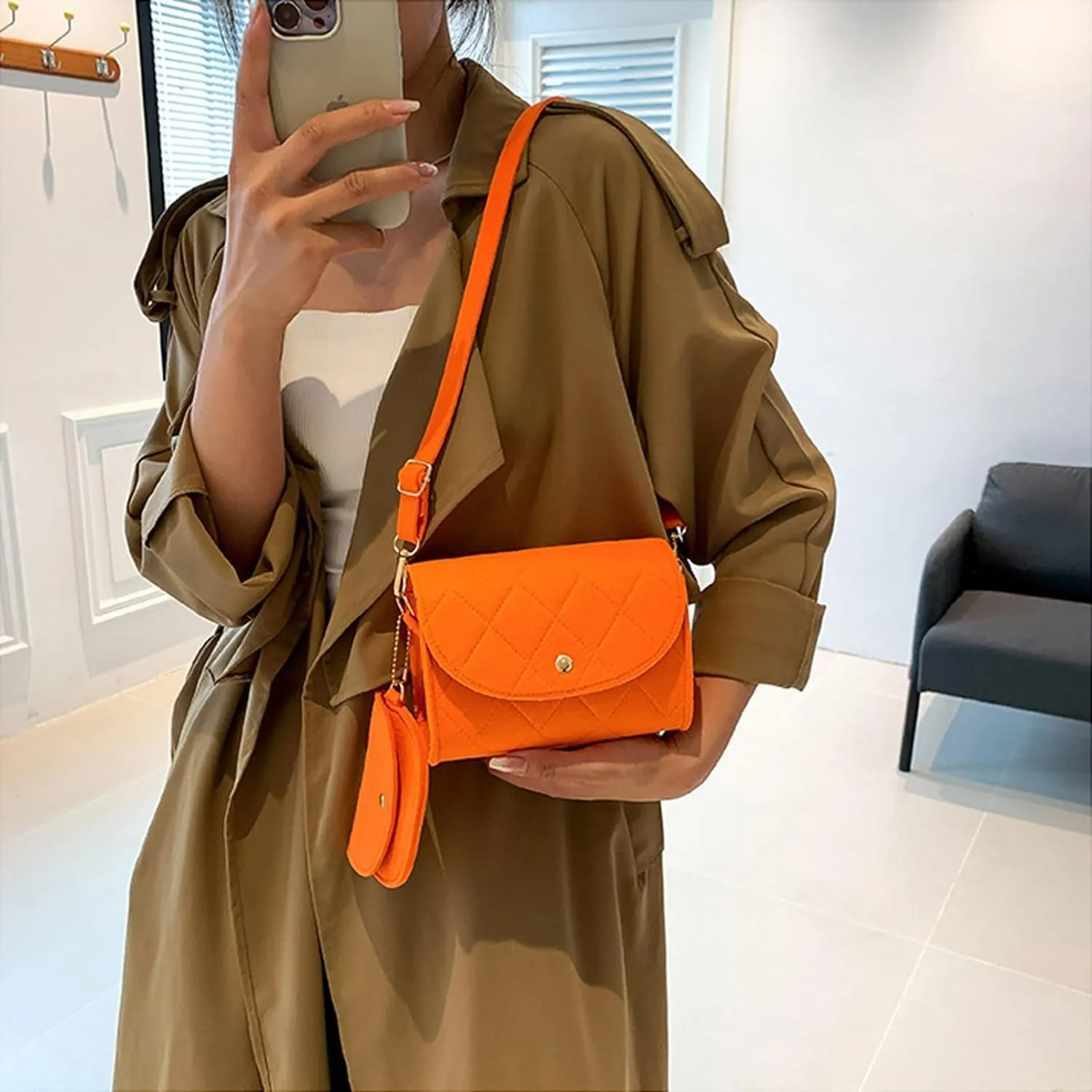 Crossbody Bags for Women Felt Crossbody Purses for Women Shoulder Bag Clutch Shoulder HandBag with Adjustable Strap
