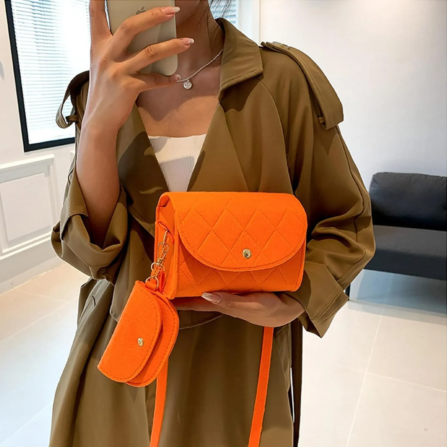 Crossbody Bags for Women Felt Crossbody Purses for Women Shoulder Bag Clutch Shoulder HandBag with Adjustable Strap