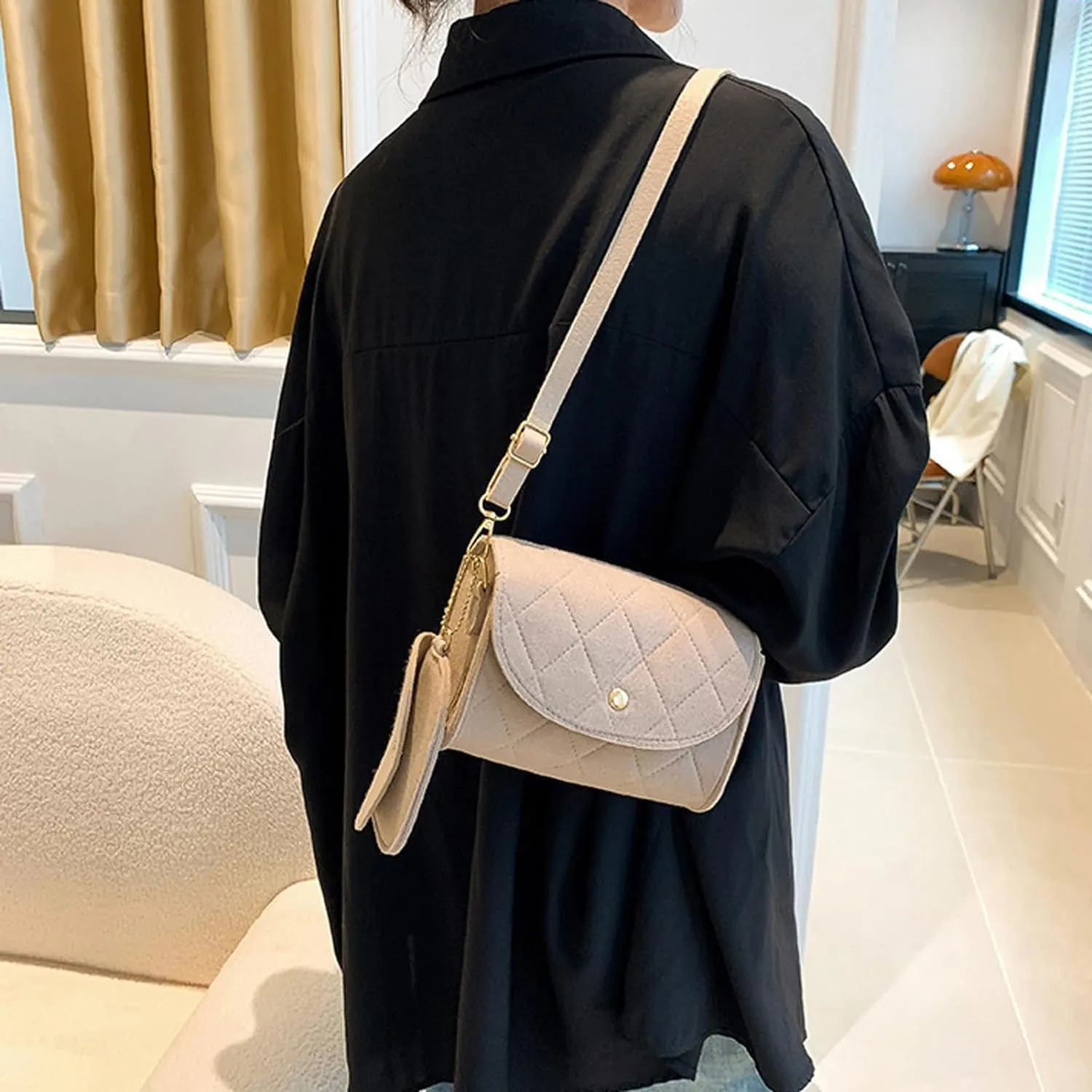Crossbody Bags for Women Felt Crossbody Purses for Women Shoulder Bag Clutch Shoulder HandBag with Adjustable Strap