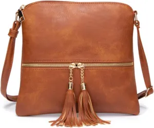 Crossbody Bags For Women with Tassels Adjustable Strap PU Leather Trendy Shoulder Bag Cross Body Bag Handbags