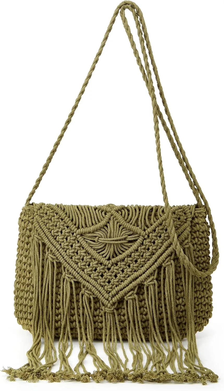 Crossbody Purse for Women Cute Macrame Hobo Satchel Bags Knit Summer Beach Bag Tassels Shoulder Crochet Tote Handbag