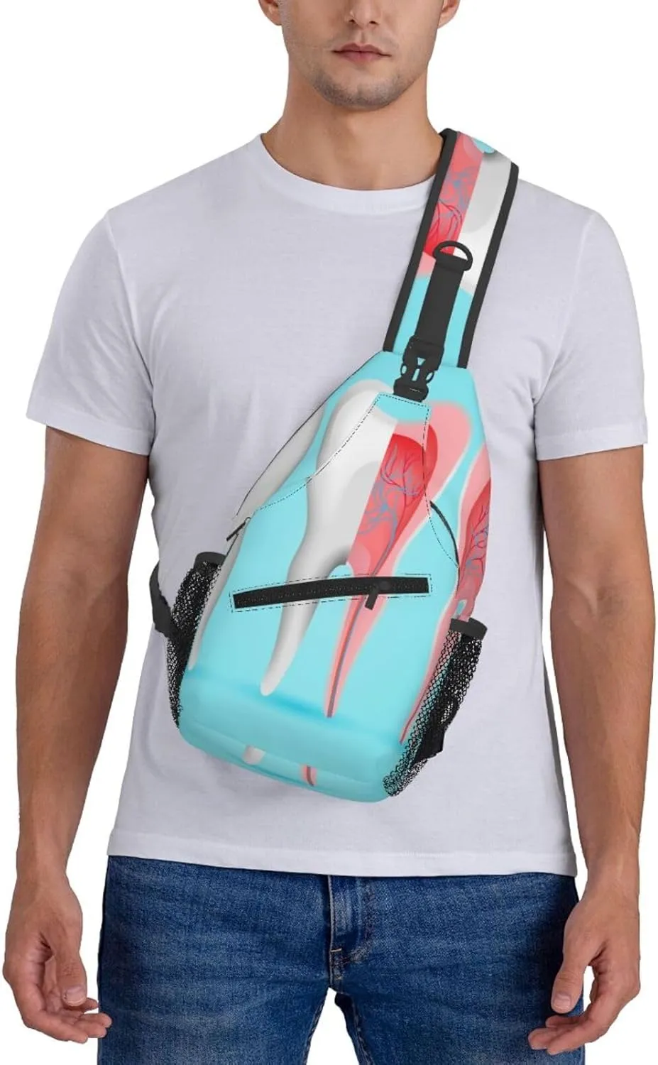 Crossbody Sling Bag for Men Women, Dentist Tooth Sling Backpack Shoulder Chest Bag, Anti Theft Travel Hiking Daypacks