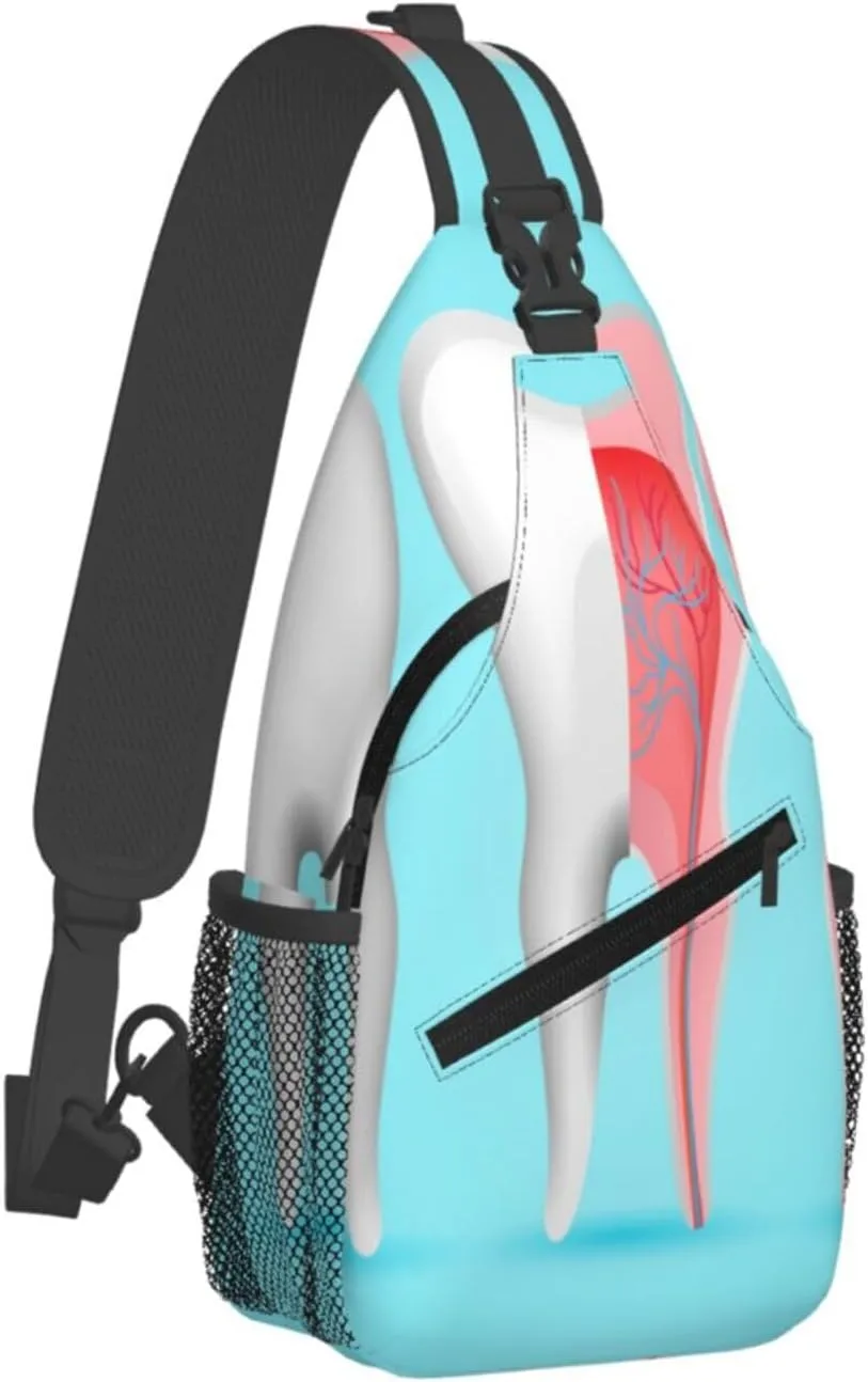 Crossbody Sling Bag for Men Women, Dentist Tooth Sling Backpack Shoulder Chest Bag, Anti Theft Travel Hiking Daypacks