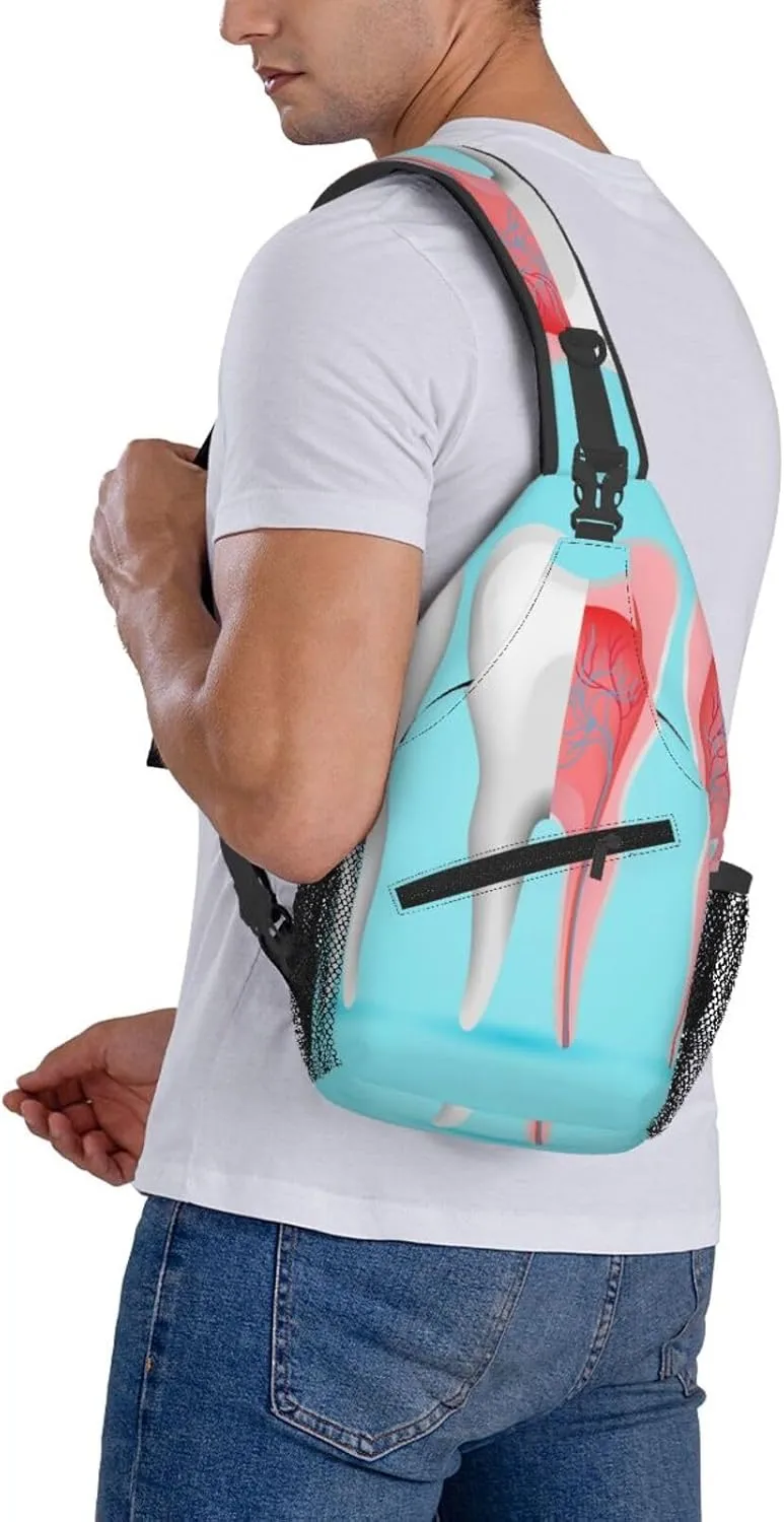 Crossbody Sling Bag for Men Women, Dentist Tooth Sling Backpack Shoulder Chest Bag, Anti Theft Travel Hiking Daypacks