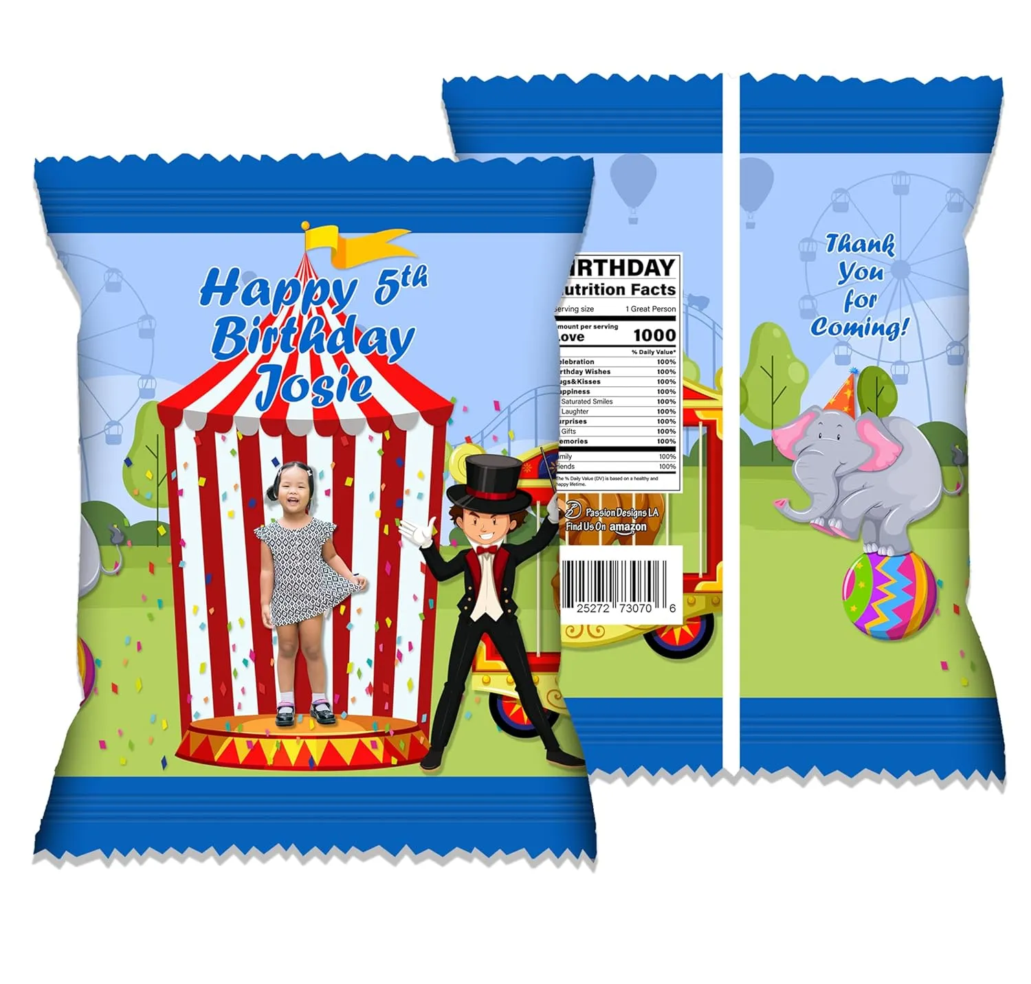 Custom Personalized CIRCUS-THEME Treat Exchange Bags Kids Adult Party Personalized WITH NAME, AGE AND PICTURE! (20 Bag Covers)