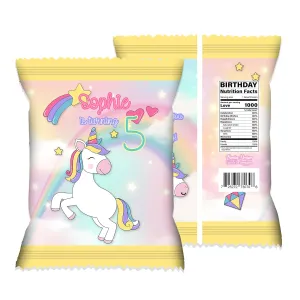 Custom Unicorn Chip Bag Covers for Birthday Party, Personalized Treat Exchange Bags - Tween Girl Boy Party Favors - Fun and Unique Custom Party Favors - Passion Designs LA (20 Bag Covers)