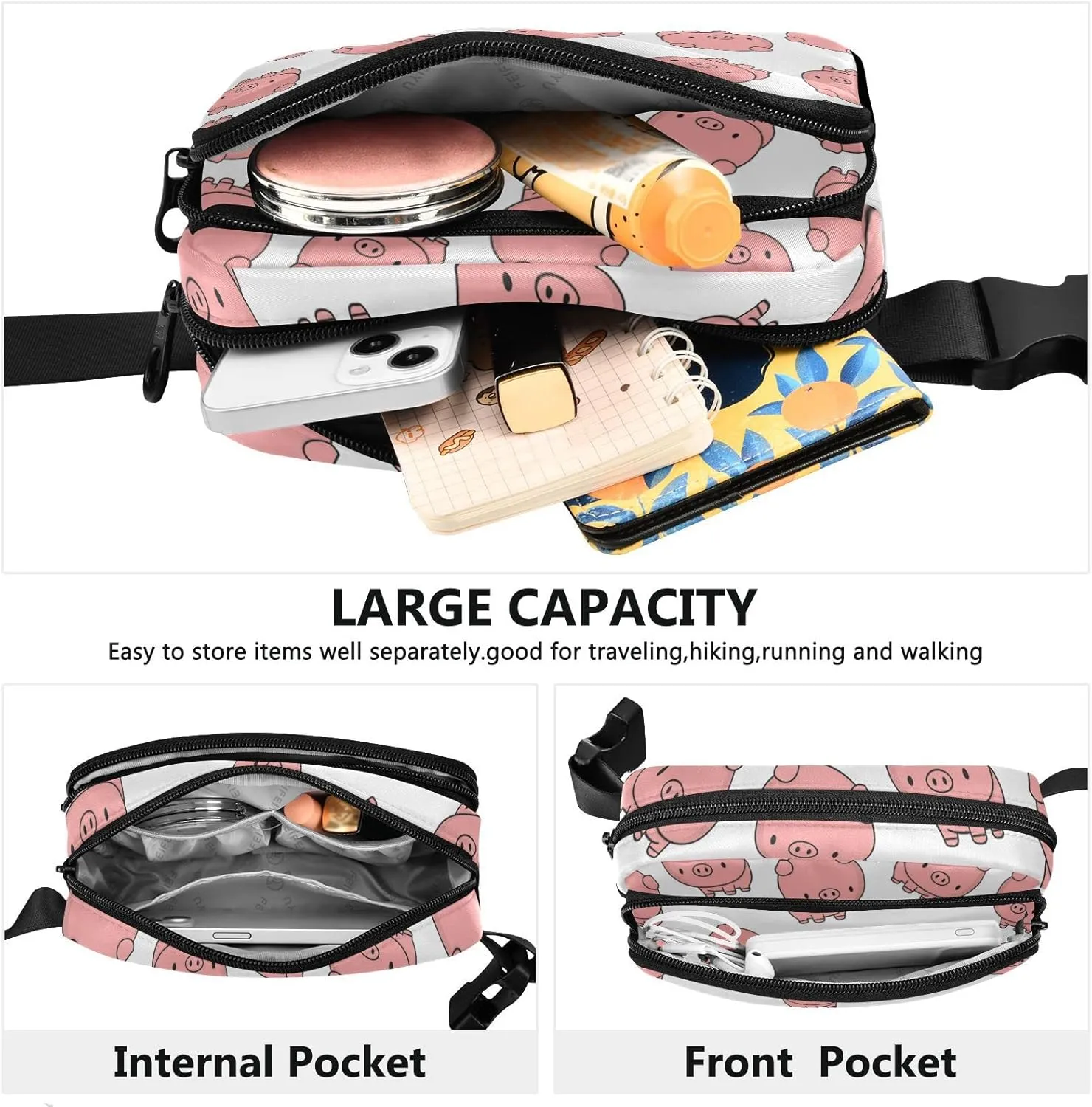 Cute Animals Pig Fanny Pack for Women Men Crossbody Belt Bag Fashion Waist Packs Purse with Adjustable Strap Waist Pouch for Outdoors Shopping Traveling