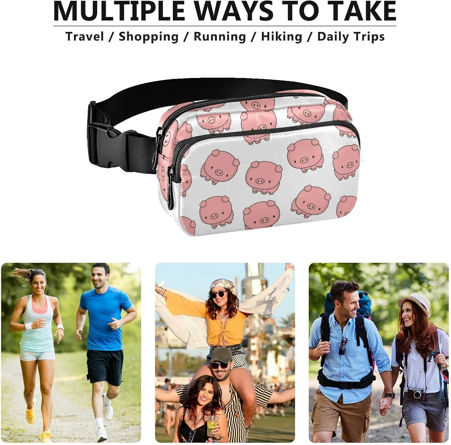 Cute Animals Pig Fanny Pack for Women Men Crossbody Belt Bag Fashion Waist Packs Purse with Adjustable Strap Waist Pouch for Outdoors Shopping Traveling
